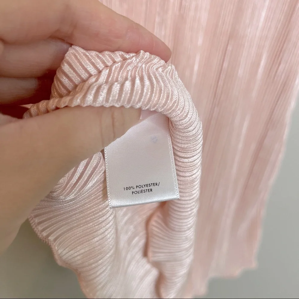 Vintage ANN TAYLOR Blush Peach Pink Crinkle Shimmering Pleated Top Blouse - Picture 5 of 8